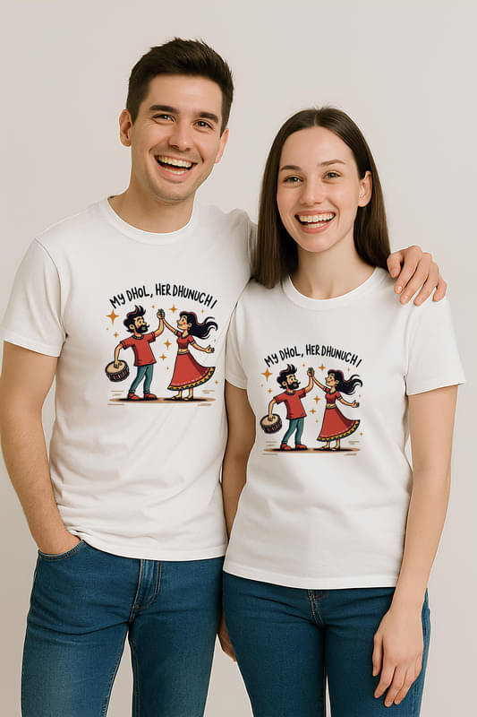     			BINAYAK Cotton Round Neck Regular Fit Couple T-Shirt ( White )