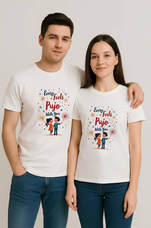     			BINAYAK Cotton Round Neck Regular Fit Couple T-Shirt ( White )