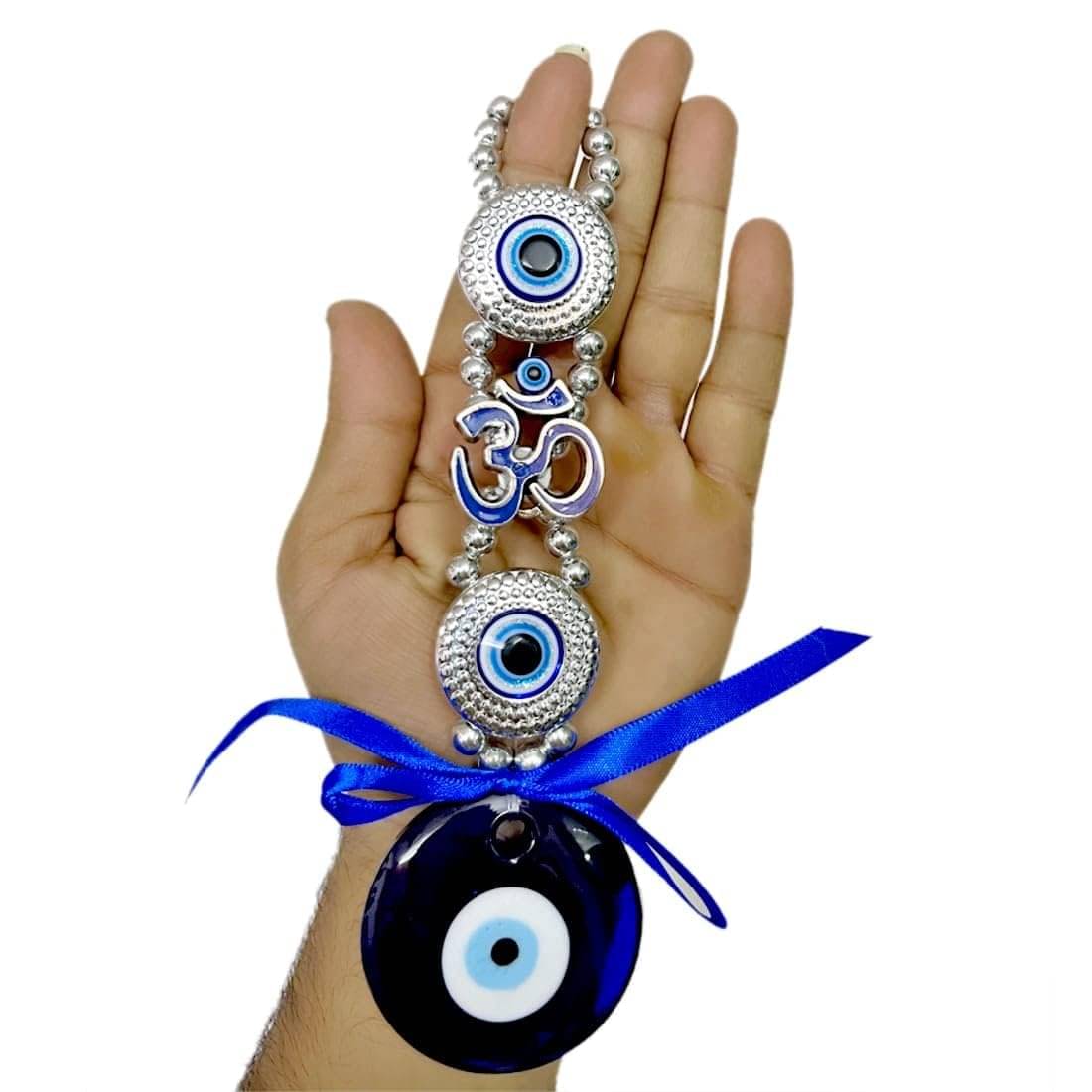 Blue Evil Eye Om Design Lucky Pendant Hanging Ornament Amulet for Car, Home and Office for Protection and Blessing Nazar Battu Blue Evil Eye Om Design Lucky Pendant Hanging Ornament Amulet for Car, Home and Office for Protection and Blessing Nazar Battu