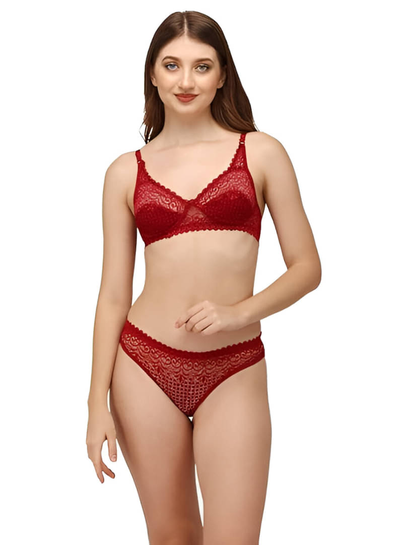     			COURTIT'S Cotton Non Padded Bra & Panty Set ( Red , Pack of 1 )