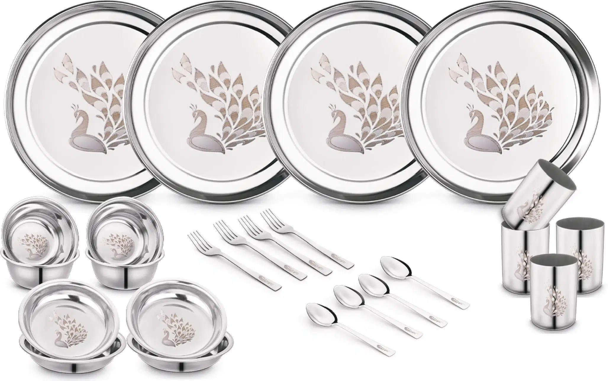 Classic Essentials Laser Printed Stainless Steel Dinner Set ( Pack of 24 ) Silver