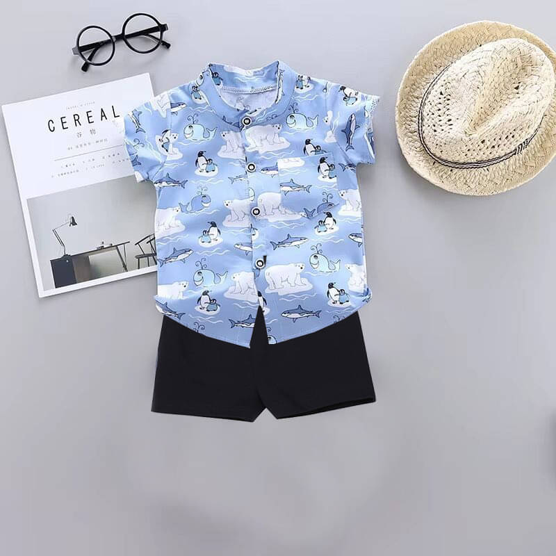     			DANGAR Pack of 1 Unisex Cotton Blend Shirt & Shorts Set ( Light Blue )
