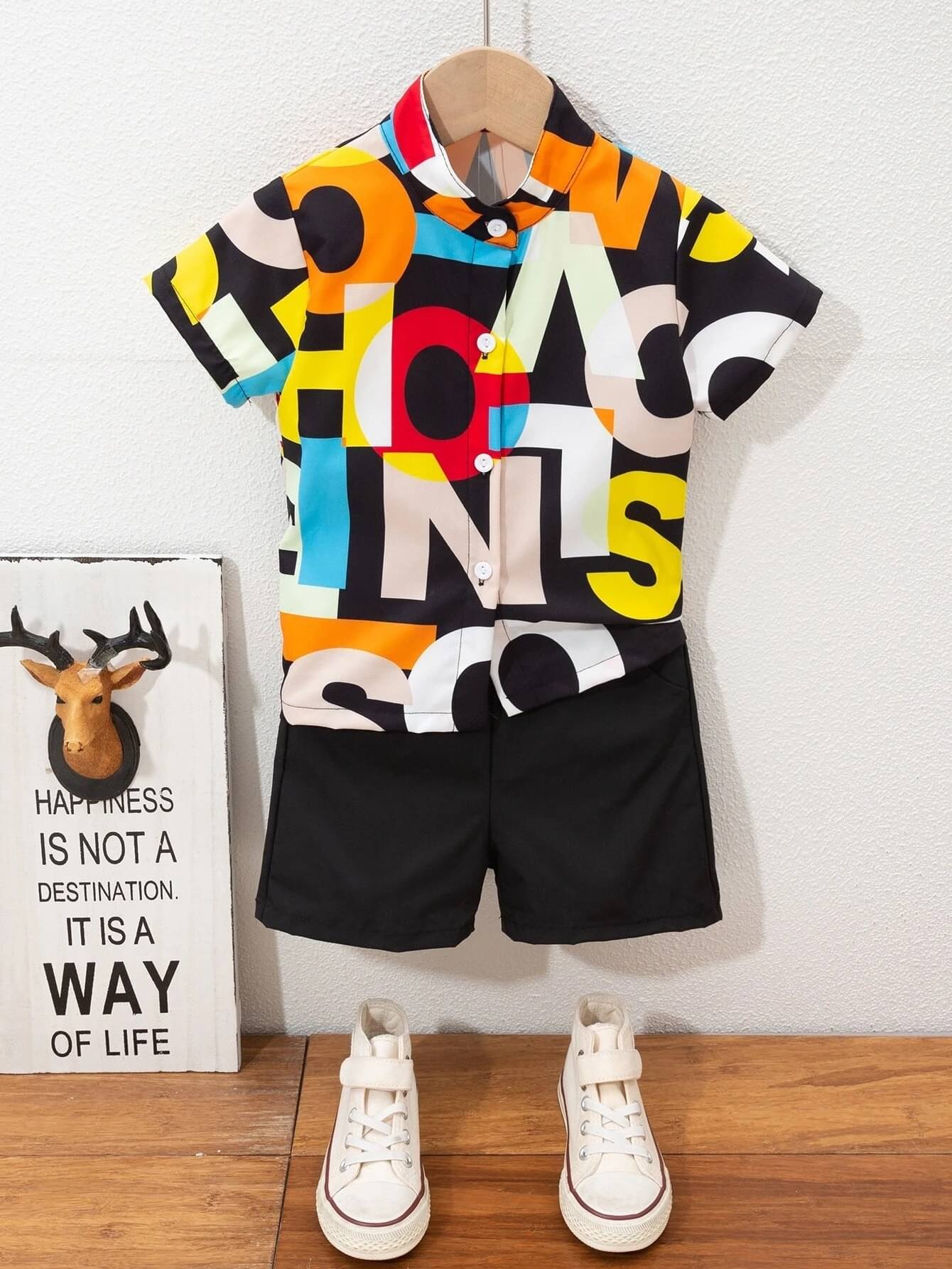 DANGAR Pack of 1 Unisex Cotton Blend Shirt & Shorts Set ( Black )     			DANGAR Pack of 1 Unisex Cotton Blend Shirt & Shorts Set ( Black )