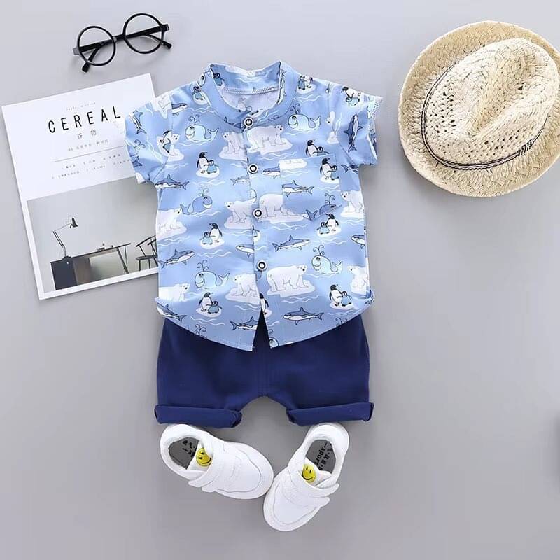     			DANGAR Pack of 1 Unisex Cotton Blend Shirt & Shorts Set ( Light Blue )