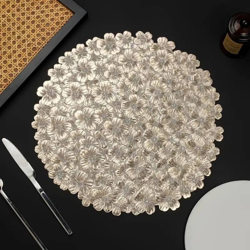 Dakshya Industries PVC Floral Round Table Mats ( 38 cm x 38 cm ) Pack of 4 - Gold     			Dakshya Industries PVC Floral Round Table Mats ( 38 cm x 38 cm ) Pack of 4 - Gold