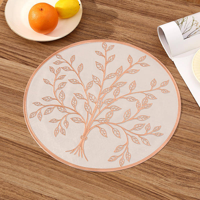     			Dakshya Industries PVC Floral Round Table Mats ( 39 cm x 39 cm ) Pack of 6 - Copper