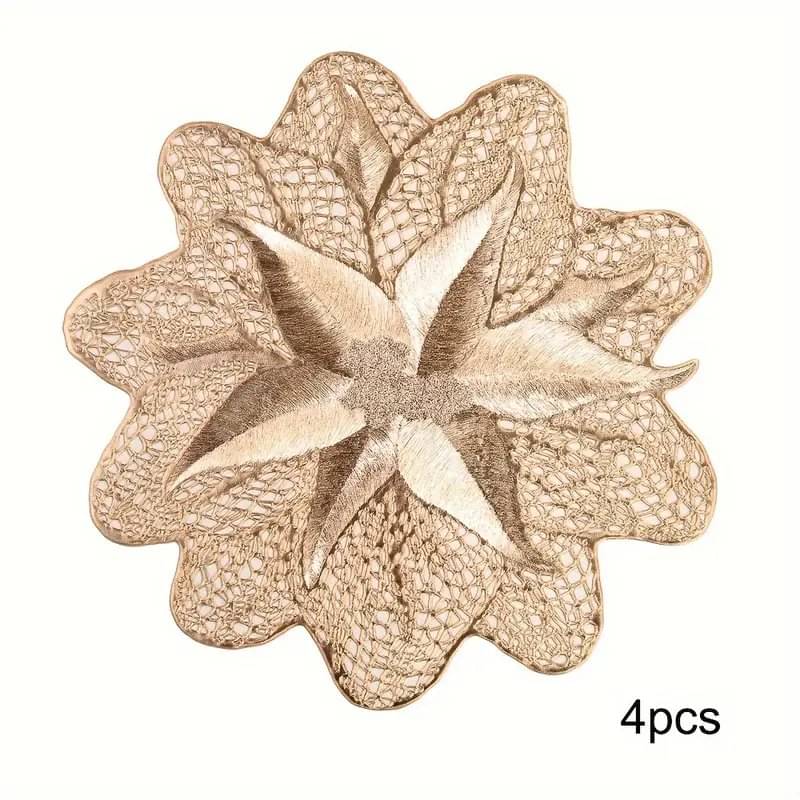 Dakshya Industries PVC Floral Round Table Mats ( 38 cm x 38 cm ) Pack of 4 - Gold     			Dakshya Industries PVC Floral Round Table Mats ( 38 cm x 38 cm ) Pack of 4 - Gold