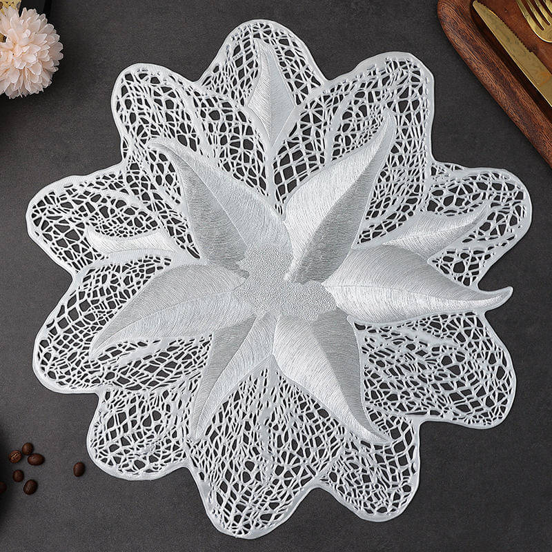 Dakshya Industries PVC Floral Round Table Mats ( 38 cm x 38 cm ) Pack of 1 - Silver Dakshya Industries PVC Floral Round Table Mats ( 38 cm x 38 cm ) Pack of 1 - Silver