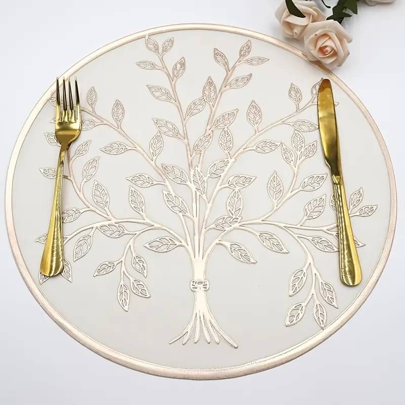     			Dakshya Industries PVC Floral Round Table Mats ( 39 cm x 39 cm ) Pack of 1 - Gold