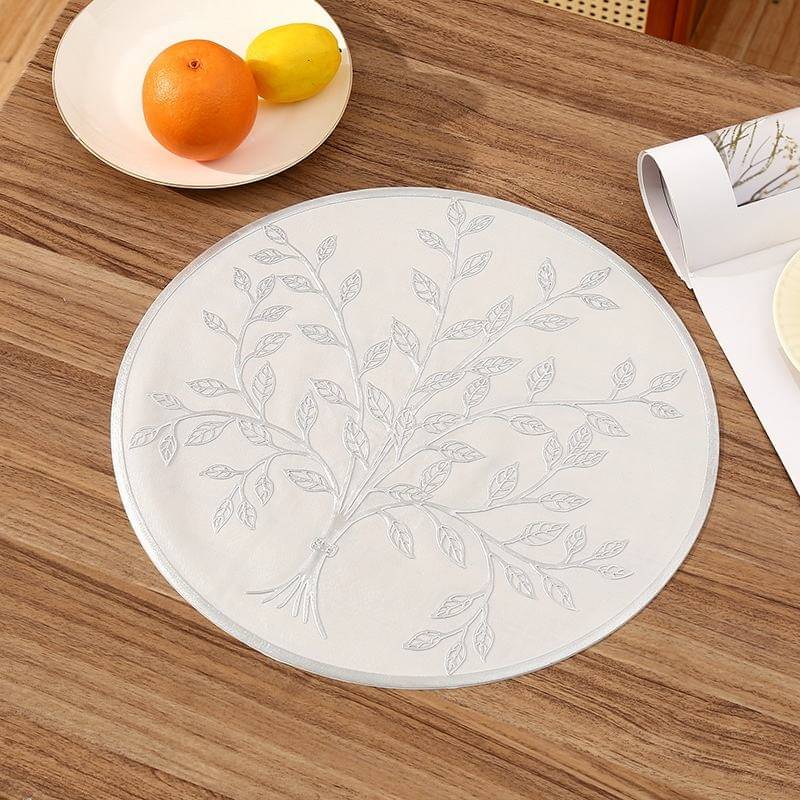 Dakshya Industries PVC Floral Round Table Mats ( 39 cm x 39 cm ) Pack of 6 - Silver Dakshya Industries PVC Floral Round Table Mats ( 39 cm x 39 cm ) Pack of 6 - Silver