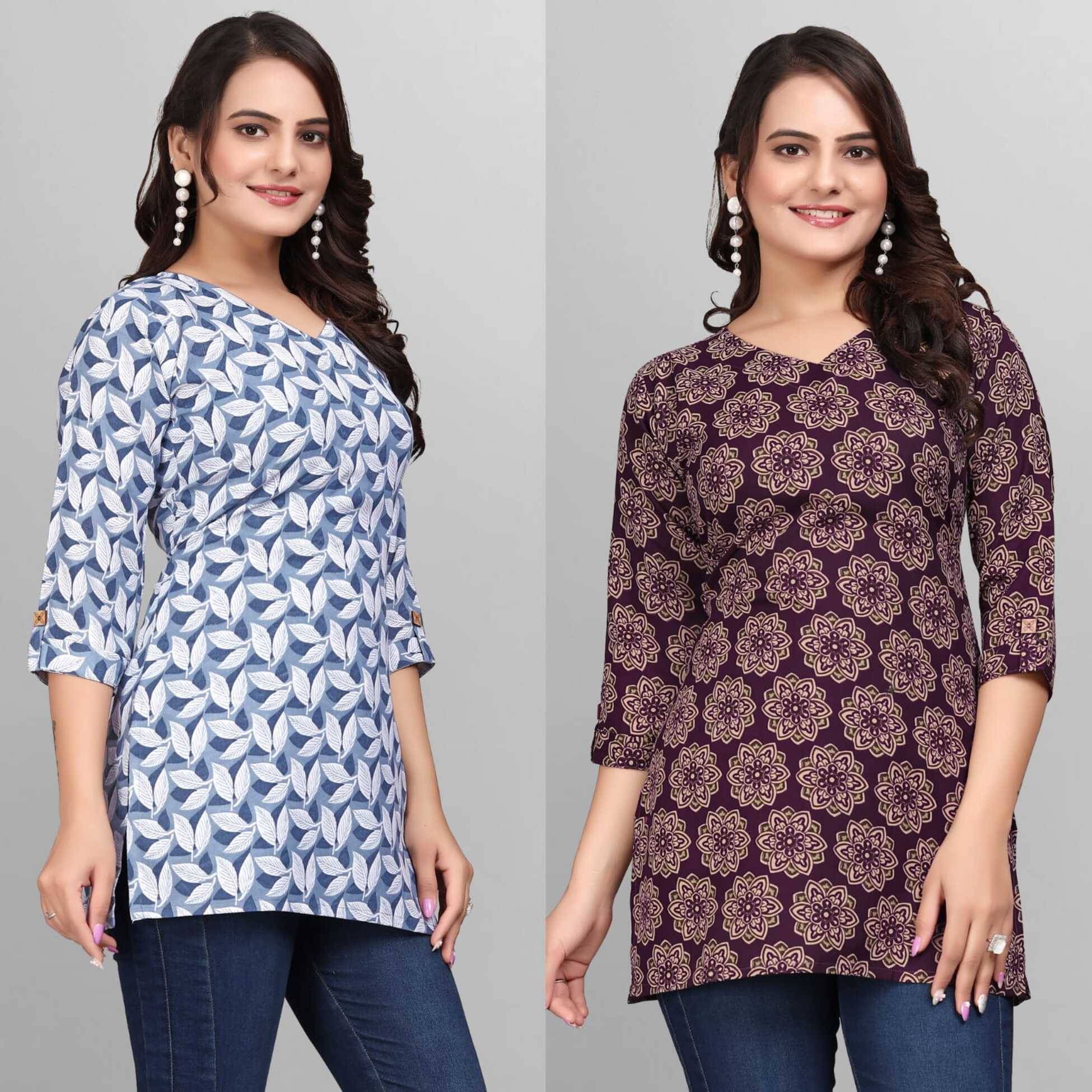     			Devakii Women's Cotton Blend A-Line Top ( Purple )