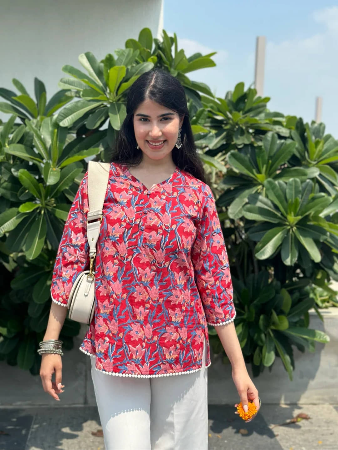 Estela Women Cotton Printed Straight Kurti ( Red ) - Kurtis, Tunics | Buy online on ZillyBuy