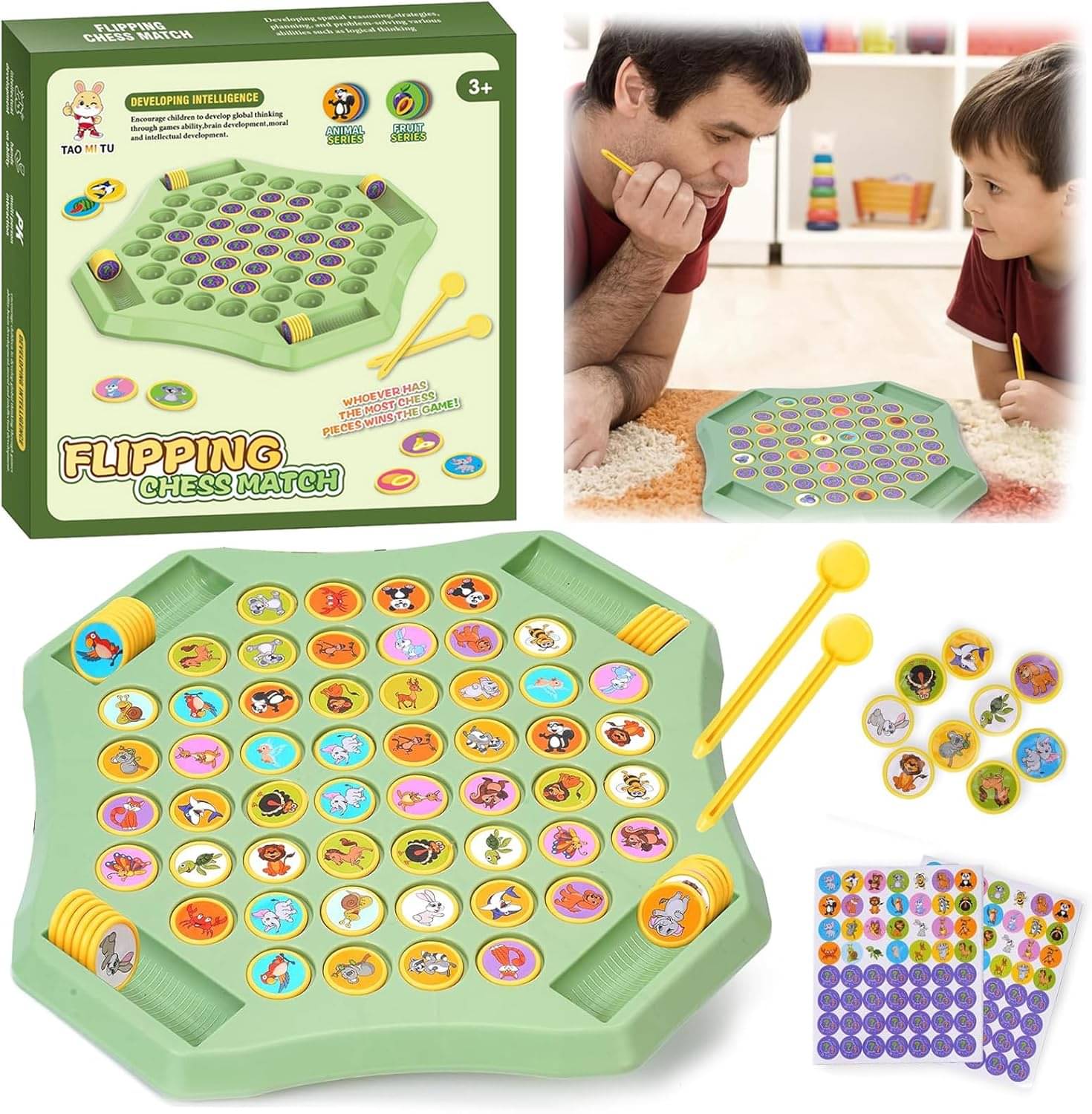     			Flip Chess Match Board Game for Kids | Animal & Fruit Series Memory Matching Game | Educational Toy for Boys & Girls Age 3+ | Family Puzzle Game with Cards and Tools