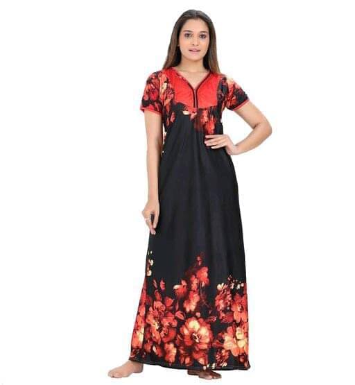     			G4Girl Satin Printed Women Kaftan Nighty ( Red )