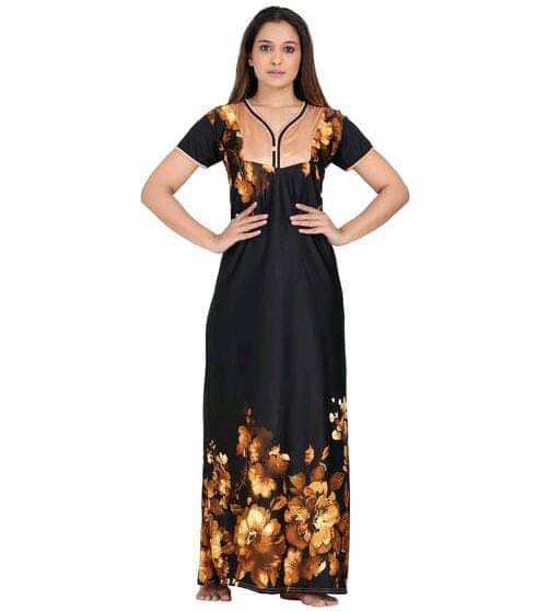     			G4Girl Satin Printed Women Kaftan Nighty ( Yellow )