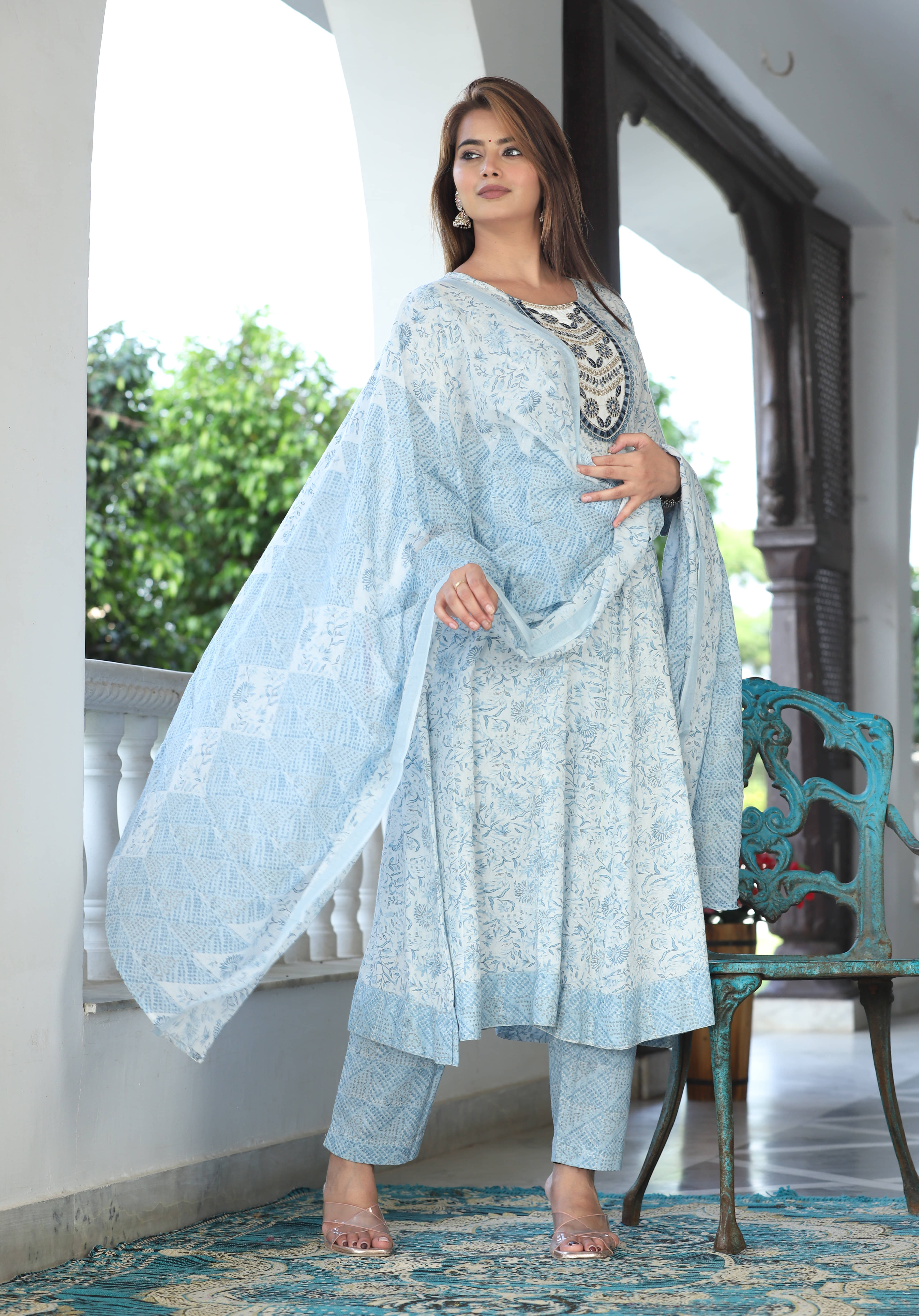     			G4Girl Women Cotton Printed Straight Kurti With Pants ( Blue )