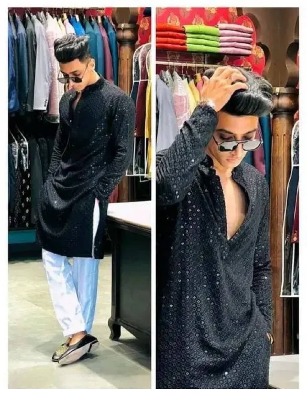 Gazal Fashions Cotton Blend Embroidered Regular Kurta For Men ( Black ) - Kurtas & Kurta Sets | Buy online on ZillyBuy