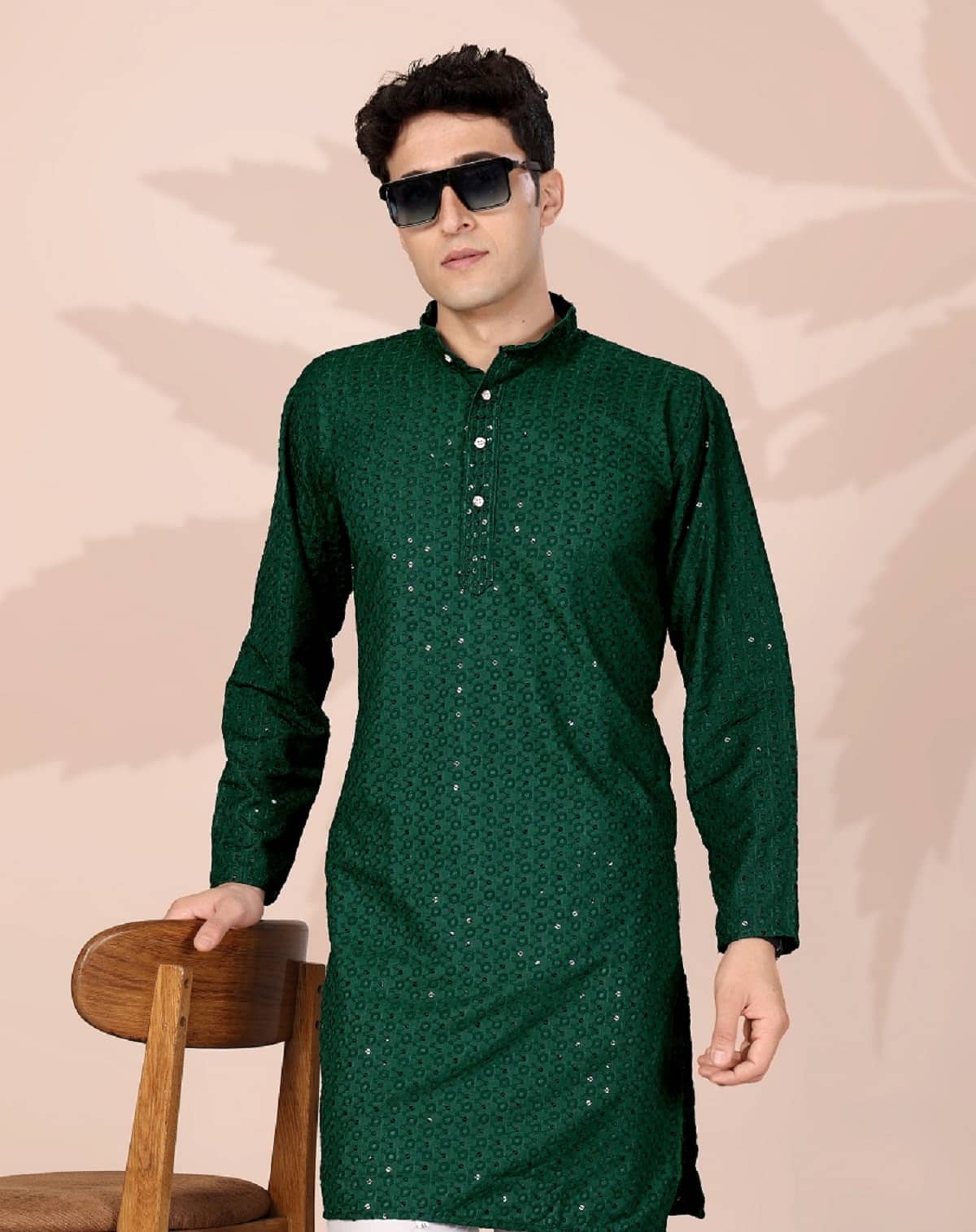 Gazal Fashions Cotton Embroidered Regular Kurta For Men ( Dark Green ) - Kurtas & Kurta Sets | Buy online on ZillyBuy