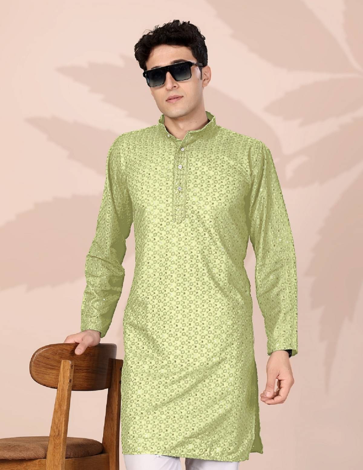     			Gazal Fashions Light Green Cotton Men's Regular Kurta ( Pack of 1 )
