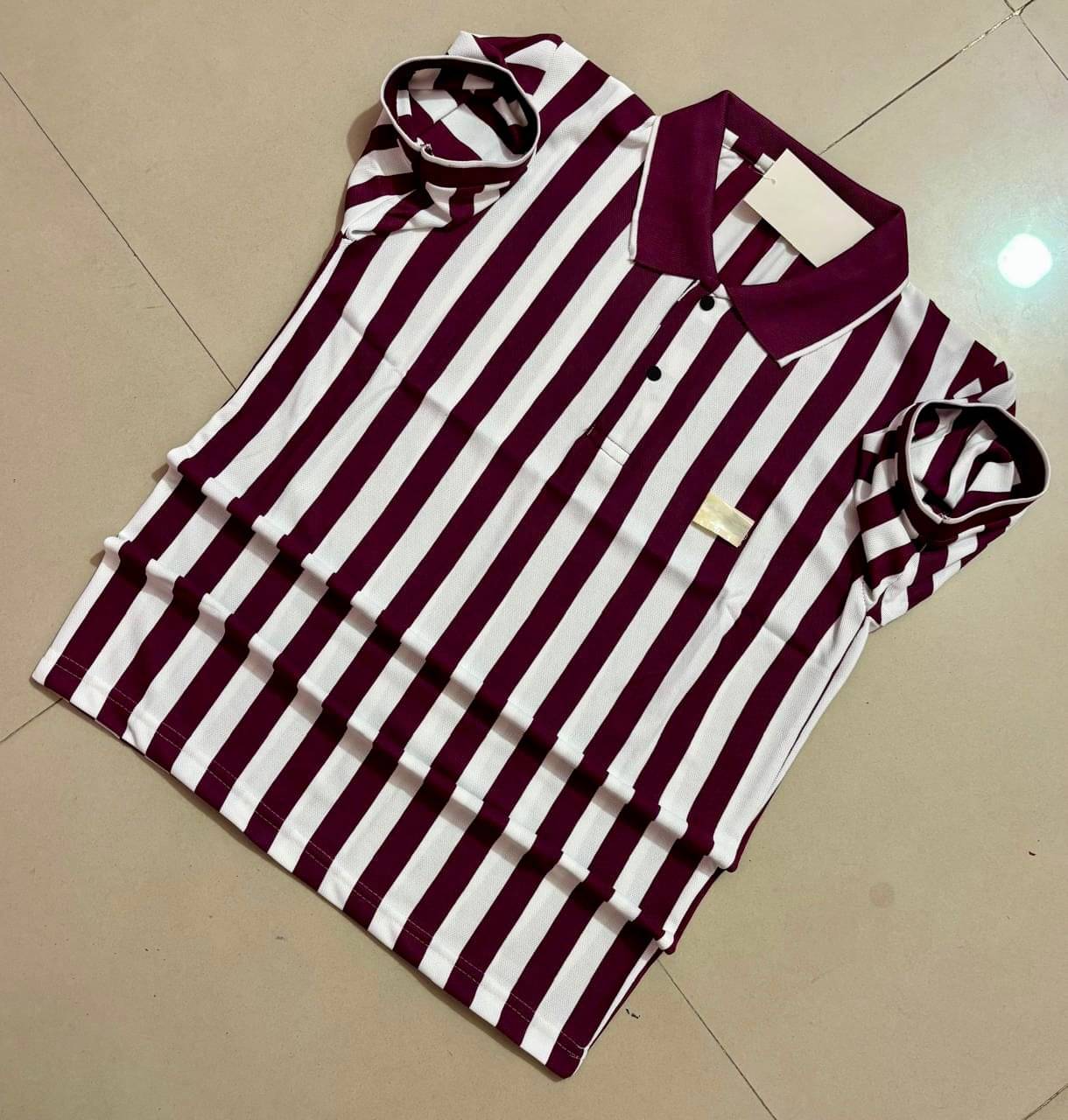     			Generic Charvneet enterprises Men Cotton Blend Regular Fit Striped Polo T Shirt ( Wine )