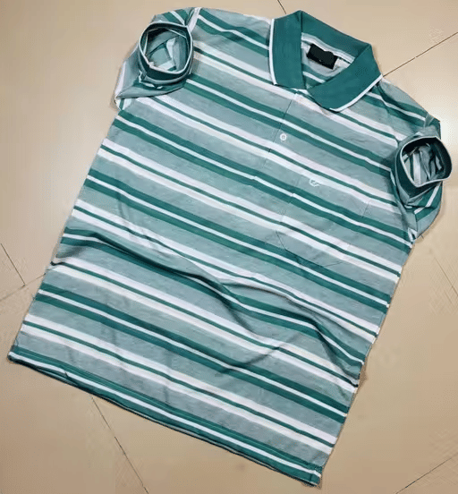     			Generic Charvneet enterprises Men Cotton Blend Regular Fit Striped Polo T Shirt ( Green )
