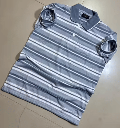     			Generic Charvneet enterprises Men Cotton Blend Regular Fit Striped Polo T Shirt ( Grey )