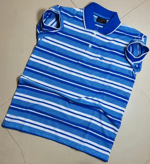     			Generic Charvneet enterprises Men Cotton Blend Regular Fit Striped Polo T Shirt ( Sky Blue )