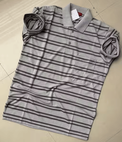     			Generic Charvneet enterprises Men Cotton Blend Regular Fit Striped Polo T Shirt ( Grey )
