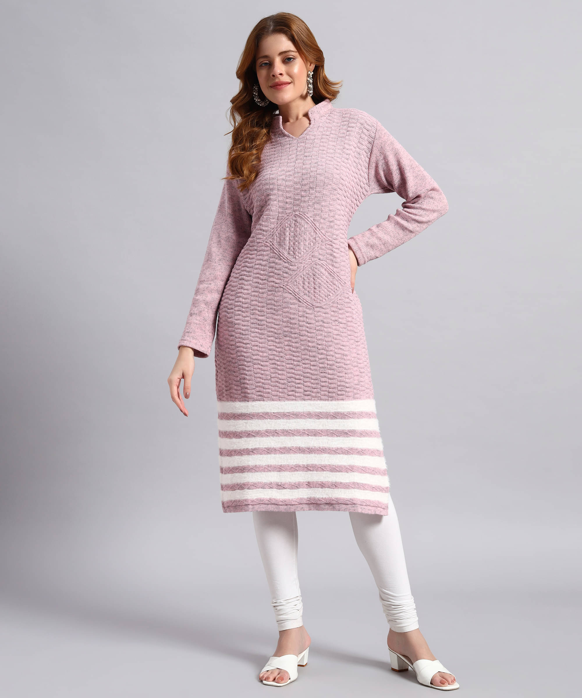     			HEMLOCK Women Woollen Self Design Straight Kurti ( pink )