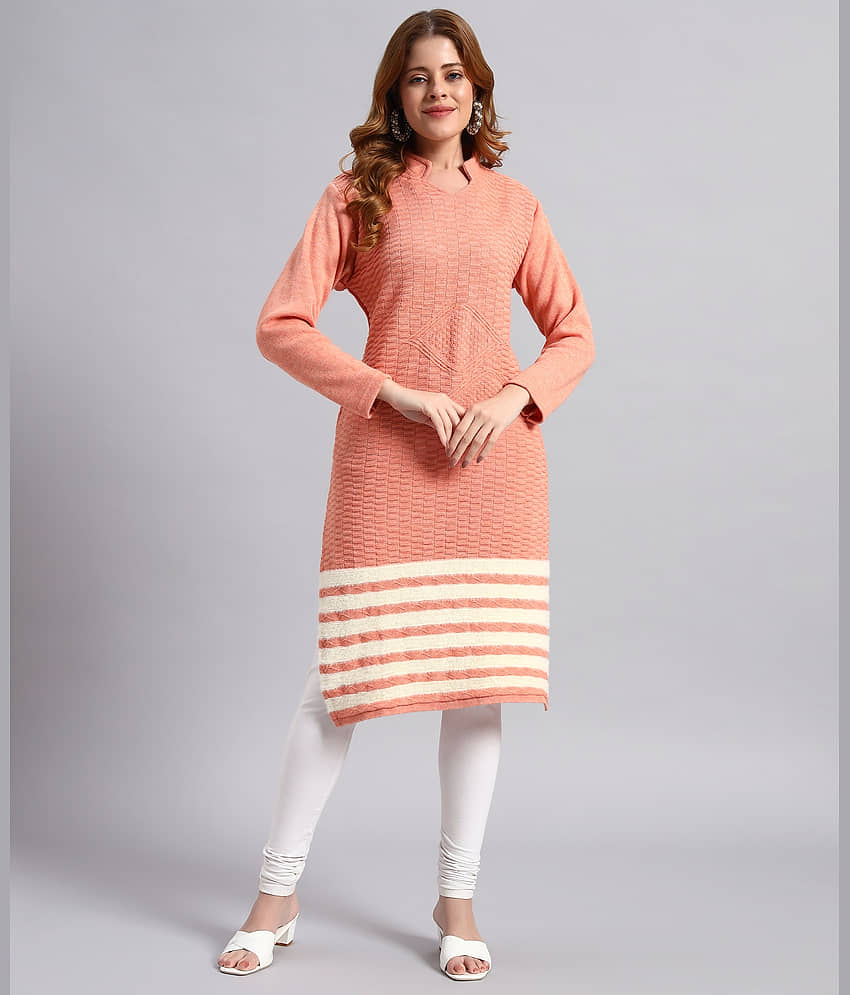 HEMLOCK Women Woollen Self Design Straight Kurti ( Peach ) - Kurtis, Tunics | Buy online on ZillyBuy