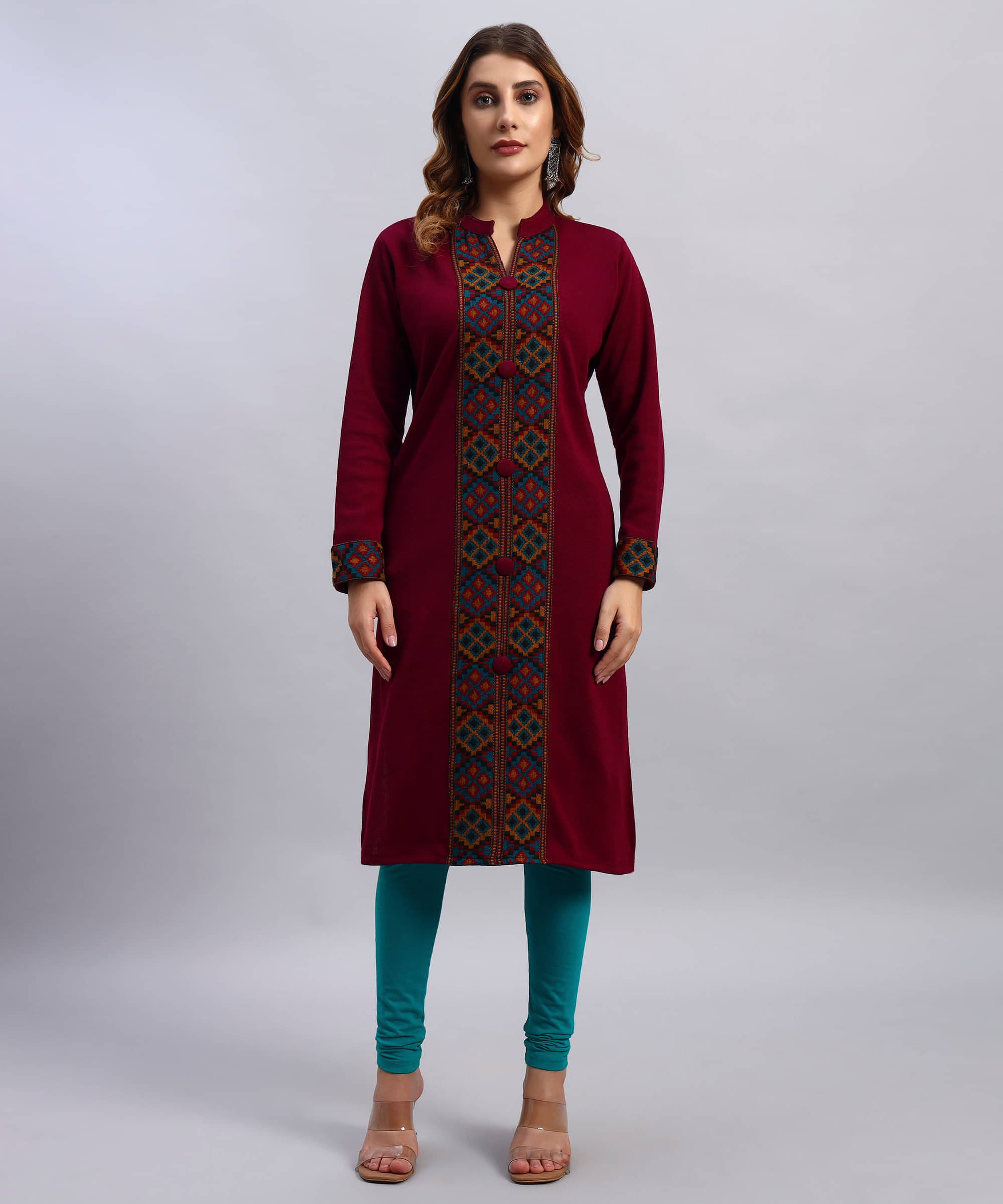 HEMLOCK Women Woollen Self Design Straight Kurti ( Wine ) HEMLOCK Women Woollen Self Design Straight Kurti ( Wine )