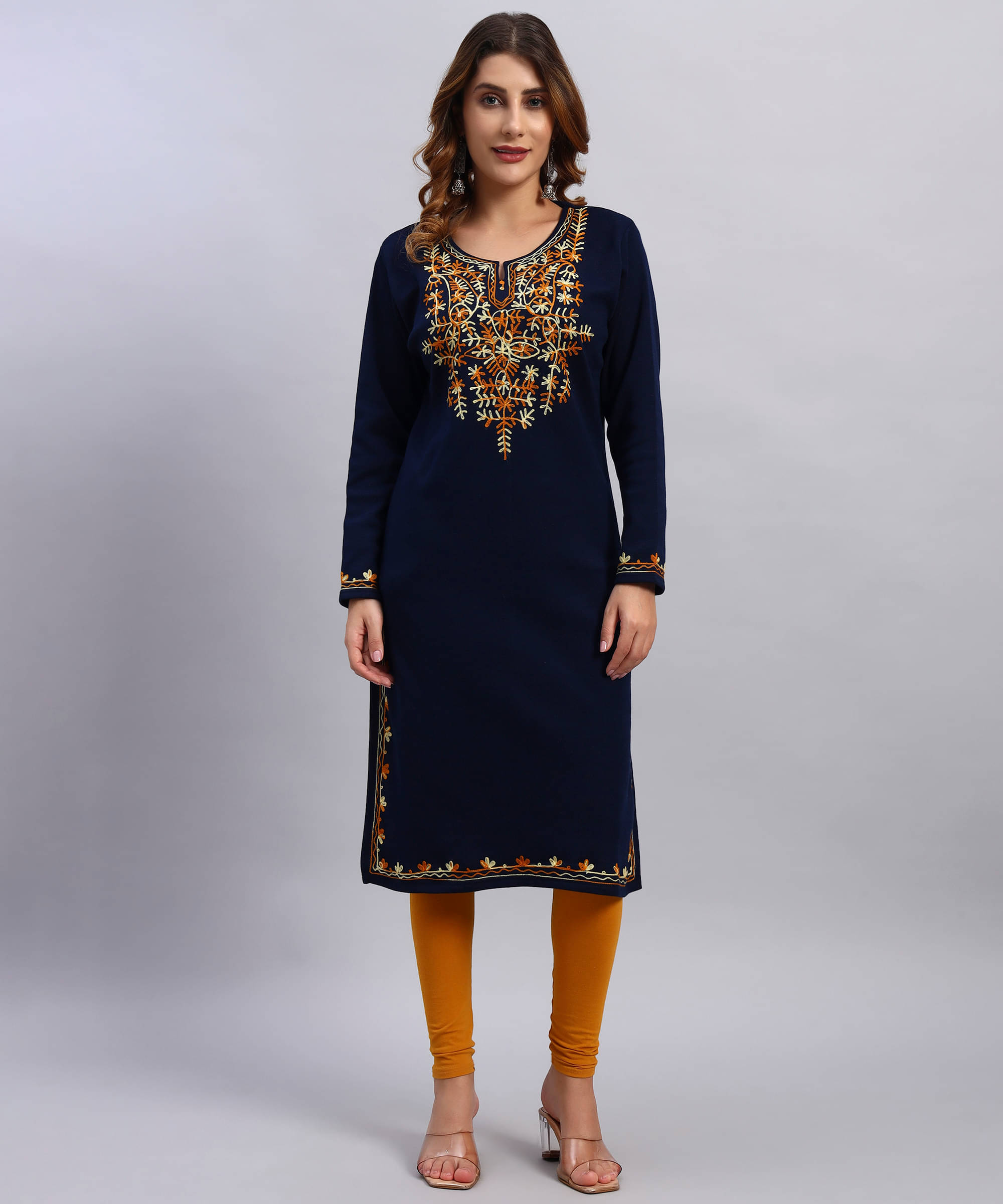     			HEMLOCK Women Woollen Self Design Straight Kurti ( Navy )