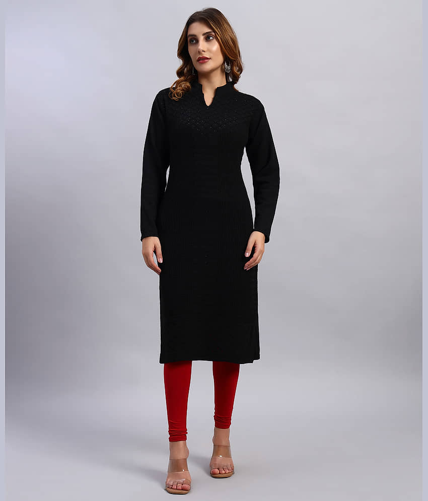 HEMLOCK Women Woollen Self Design Straight Kurti ( Black ) - Kurtis, Tunics | Buy online on ZillyBuy