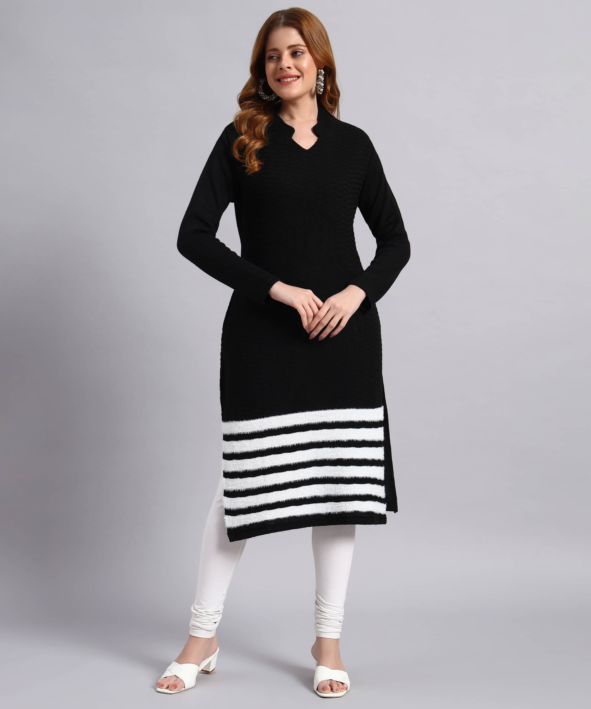     			HEMLOCK Women Woollen Self Design Straight Kurti ( Black )