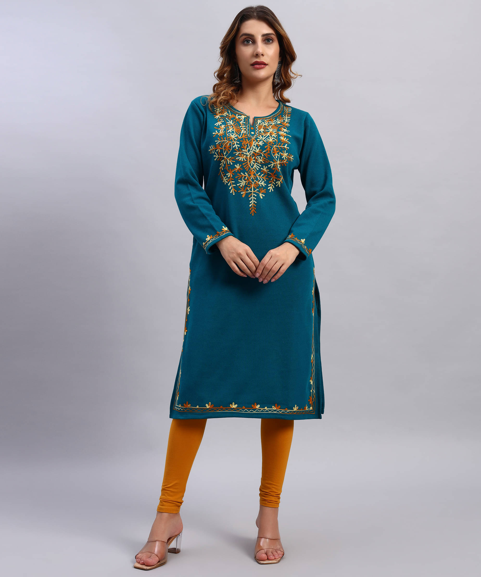     			HEMLOCK Women Woollen Self Design Straight Kurti ( Blue )