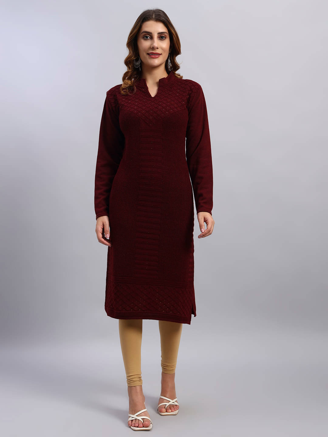 HEMLOCK Women Woollen Self Design Straight Kurti ( Wine ) HEMLOCK Women Woollen Self Design Straight Kurti ( Wine )