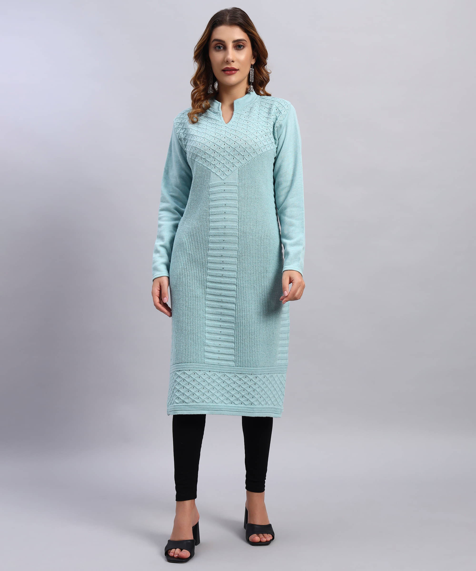     			HEMLOCK Women Woollen Self Design Straight Kurti ( Light Blue )