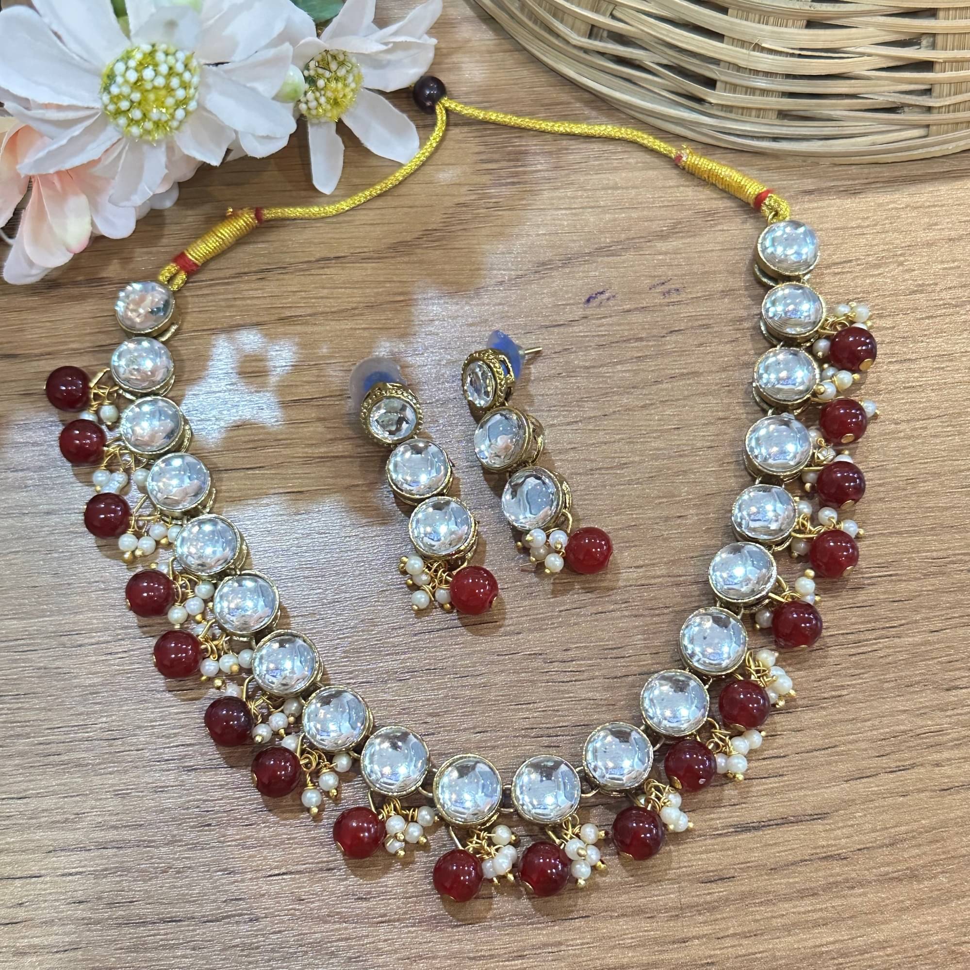     			JN HANDICRAFT Maroon Alloy Necklace Set ( Pack of 1 )