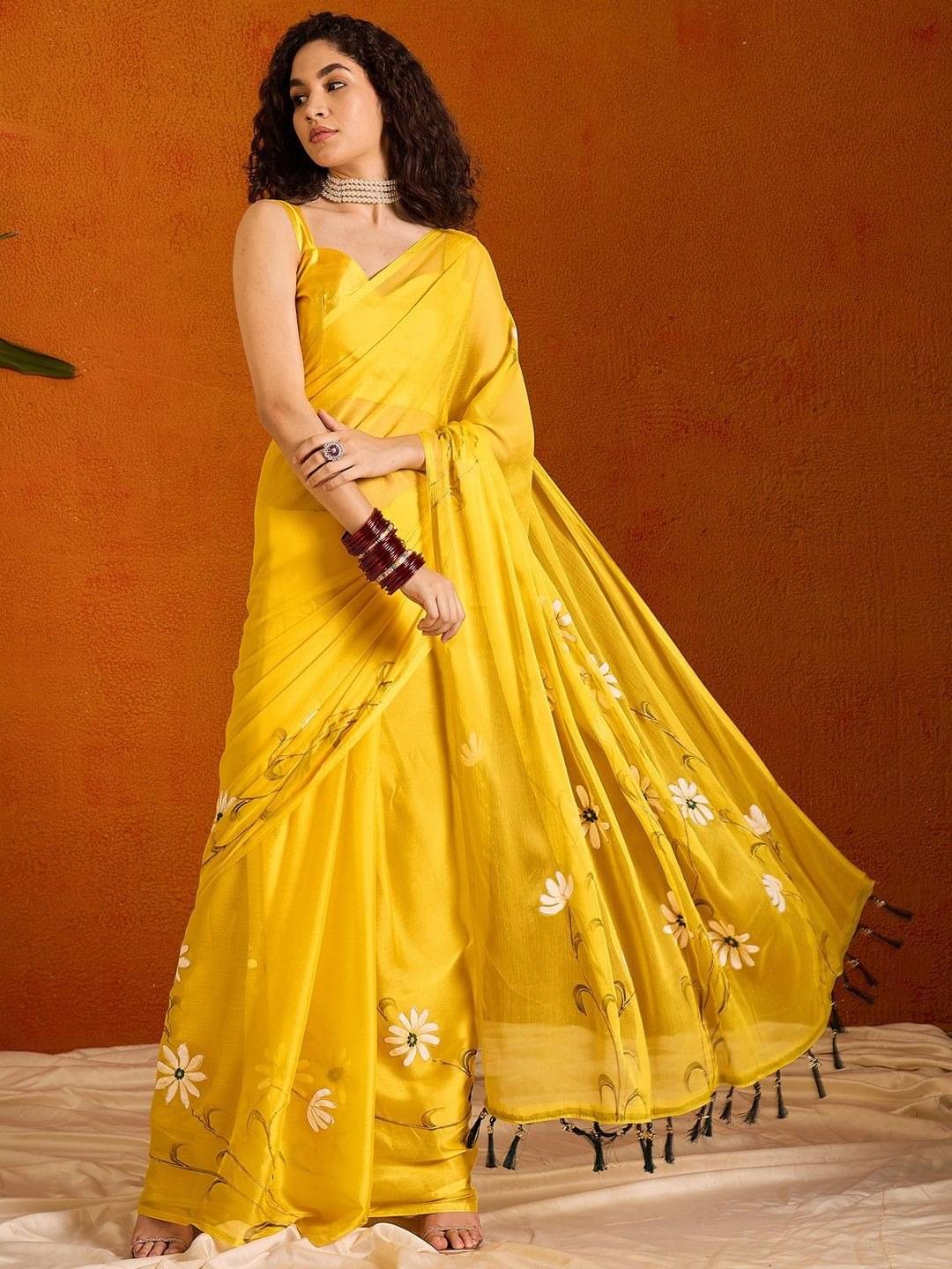 JULEE Linen Printed Regular Saree With Unstitched Blouse Piece ( Yellow )     			JULEE Linen Printed Regular Saree With Unstitched Blouse Piece ( Yellow )