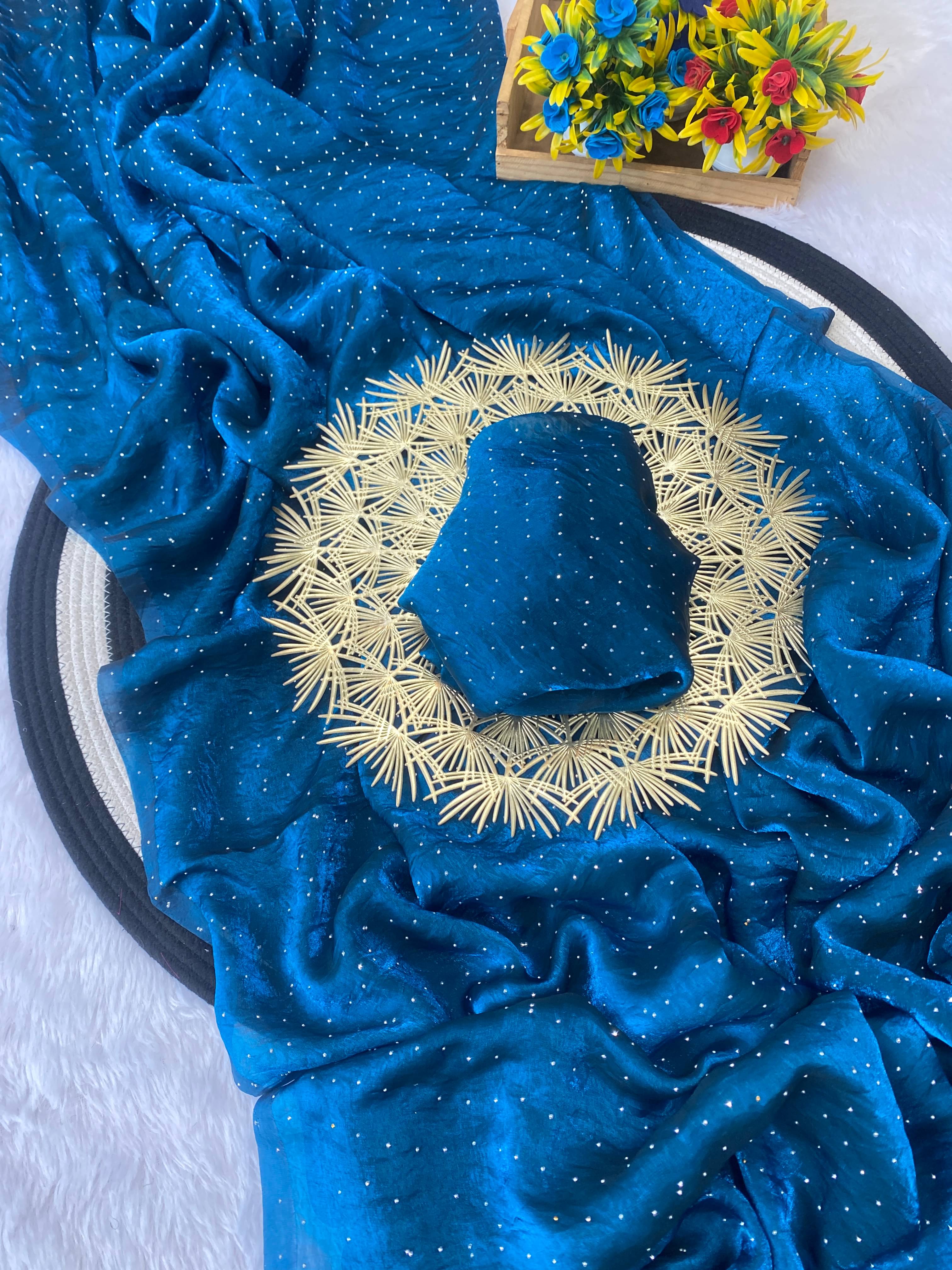 JULEE Satin Solid Regular Saree With Unstitched Blouse Piece ( Rama )     			JULEE Satin Solid Regular Saree With Unstitched Blouse Piece ( Rama )