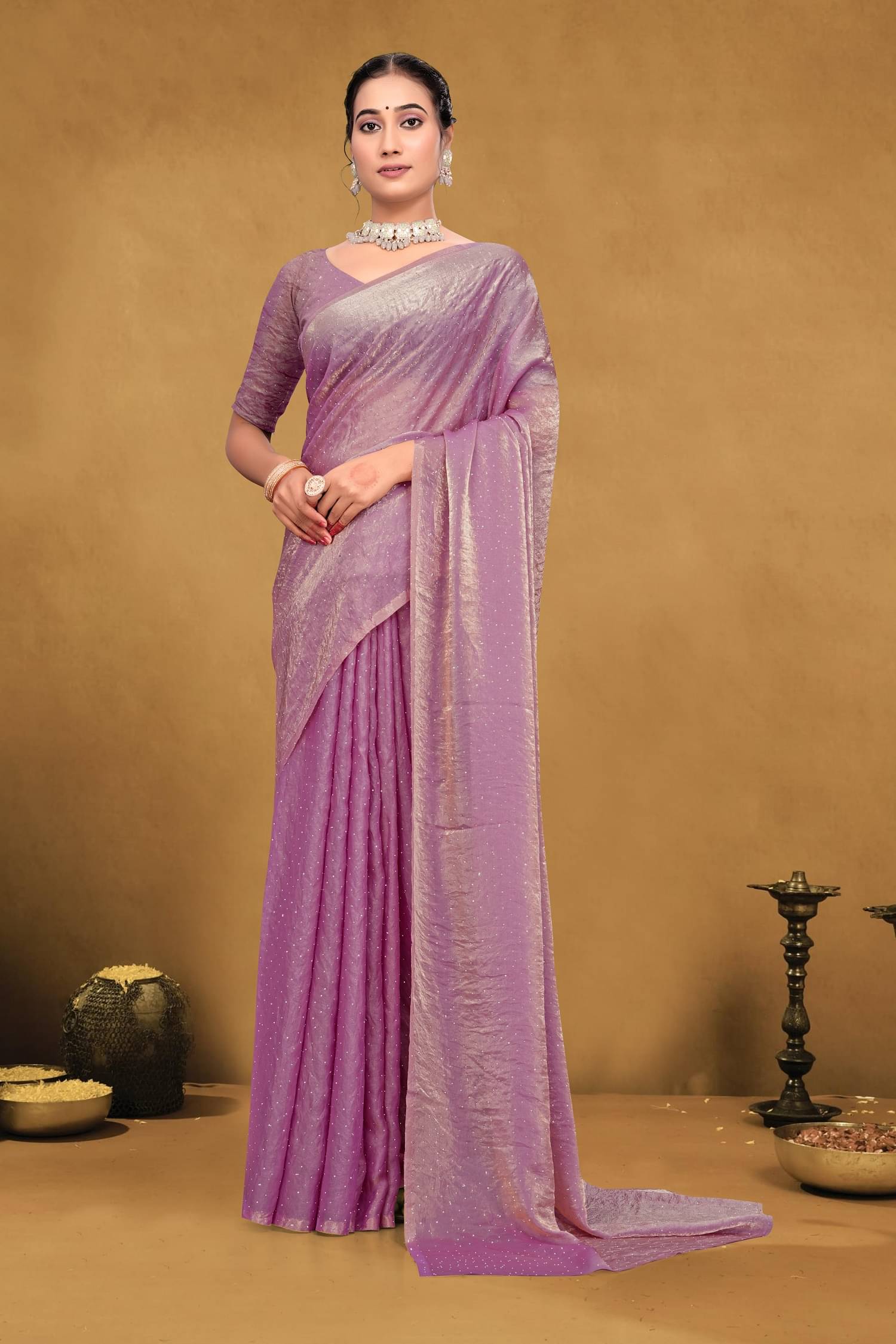     			JULEE Satin Solid Regular Saree With Unstitched Blouse Piece ( Nude )