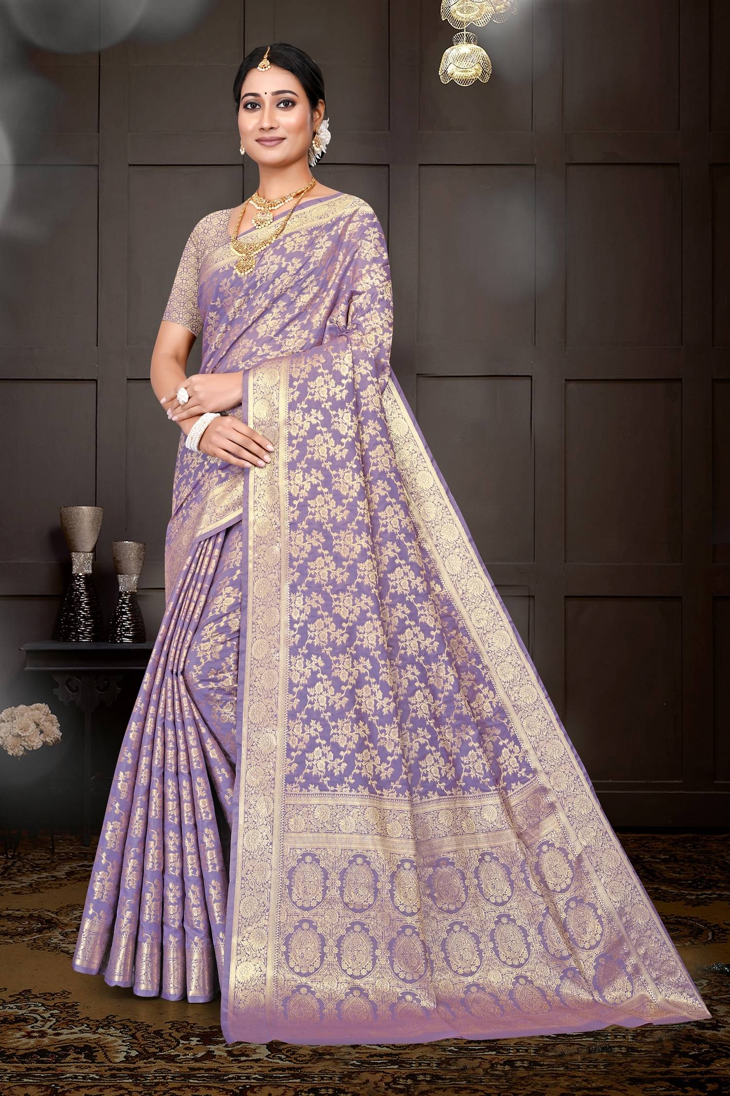 KV Fashion Bangalore Silk Embroidered Regular Saree With Unstitched Blouse Piece ( Lavender ) KV Fashion Bangalore Silk Embroidered Regular Saree With Unstitched Blouse Piece ( Lavender )