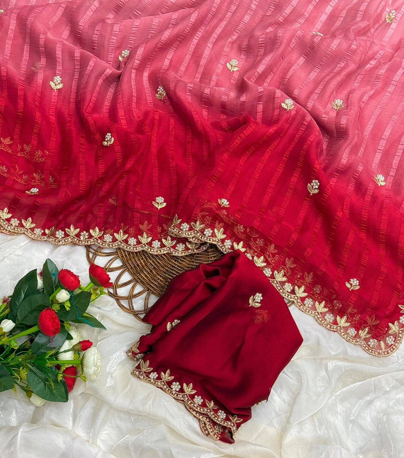 KV Fashion Chiffon Embroidered Regular Saree With Unstitched Blouse Piece ( Multicolor 3 ) KV Fashion Chiffon Embroidered Regular Saree With Unstitched Blouse Piece ( Multicolor 3 )