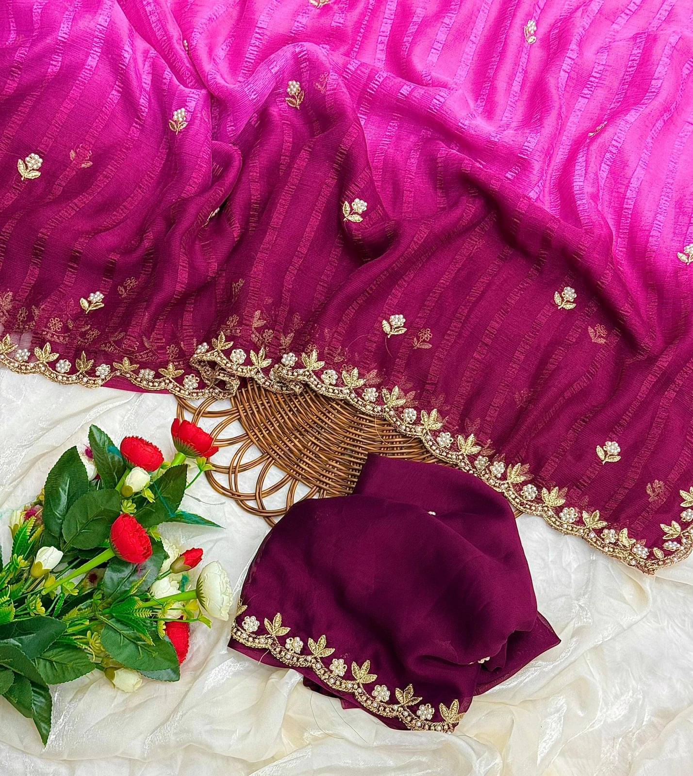     			KV Fashion Chiffon Embroidered Regular Saree With Unstitched Blouse Piece ( Multicolor 2 )