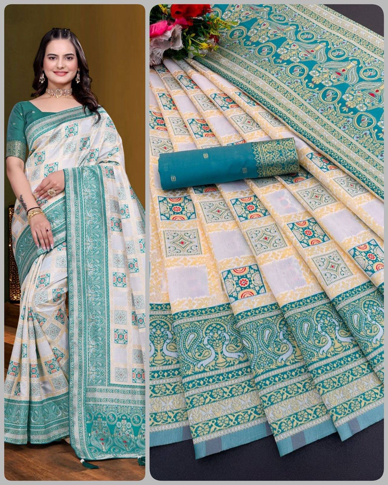 KV Fashion Jacquard Woven Regular Saree With Unstitched Blouse Piece ( Multicolor 12 ) KV Fashion Jacquard Woven Regular Saree With Unstitched Blouse Piece ( Multicolor 12 )