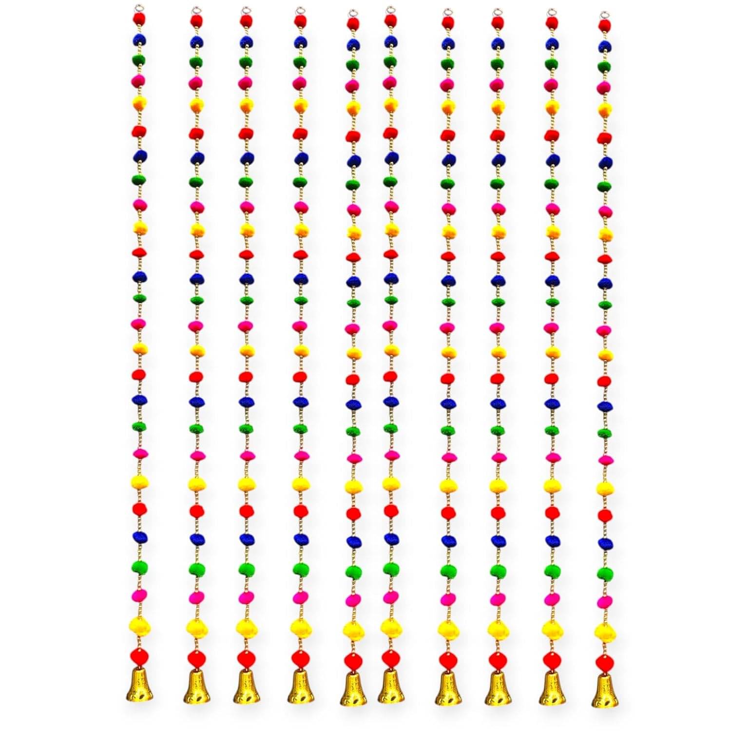     			Koogly Handcrafted Decorative Beaded Door Curtain, Multicolor Glass Beads with Brass Bells, Traditional Indian Style Wall Hanging (2)