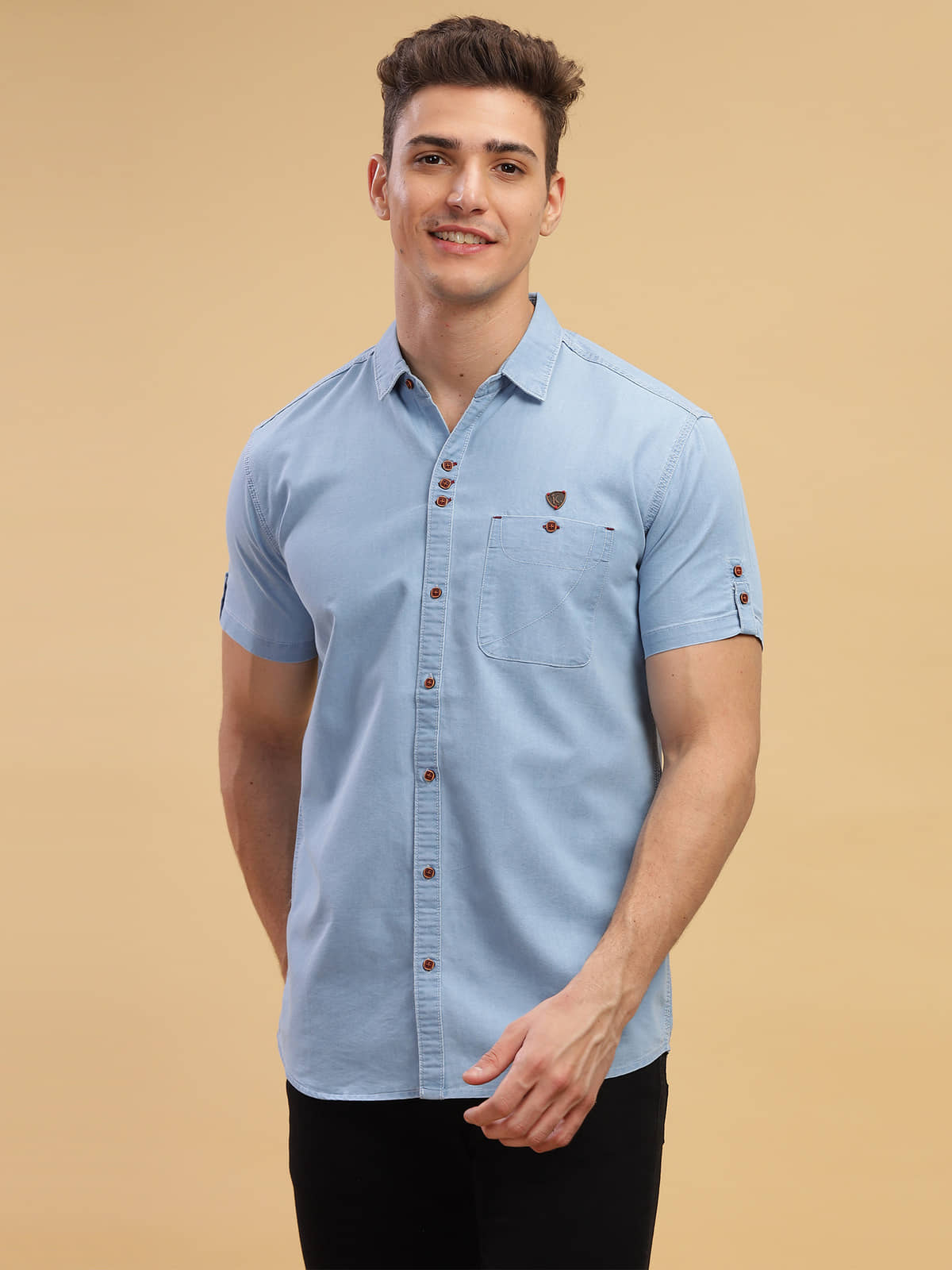 Kuons Avenue Denim Regular Fit Solids Half Sleeves Men's Casual Shirt - Blue ( Pack of 1 )