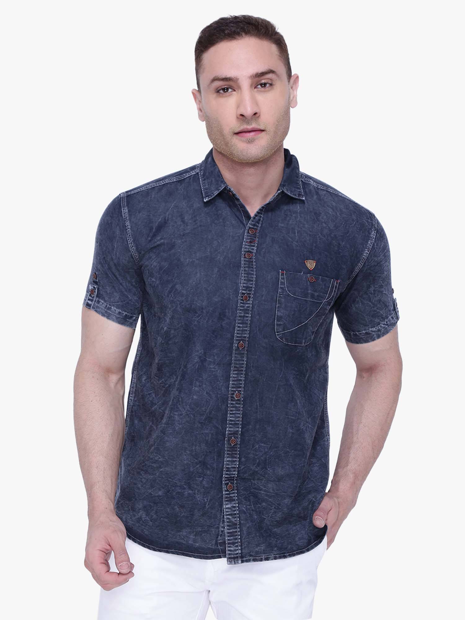     			Kuons Avenue Denim Regular Fit Solids Half Sleeves Men's Casual Shirt - Black ( Pack of 1 )