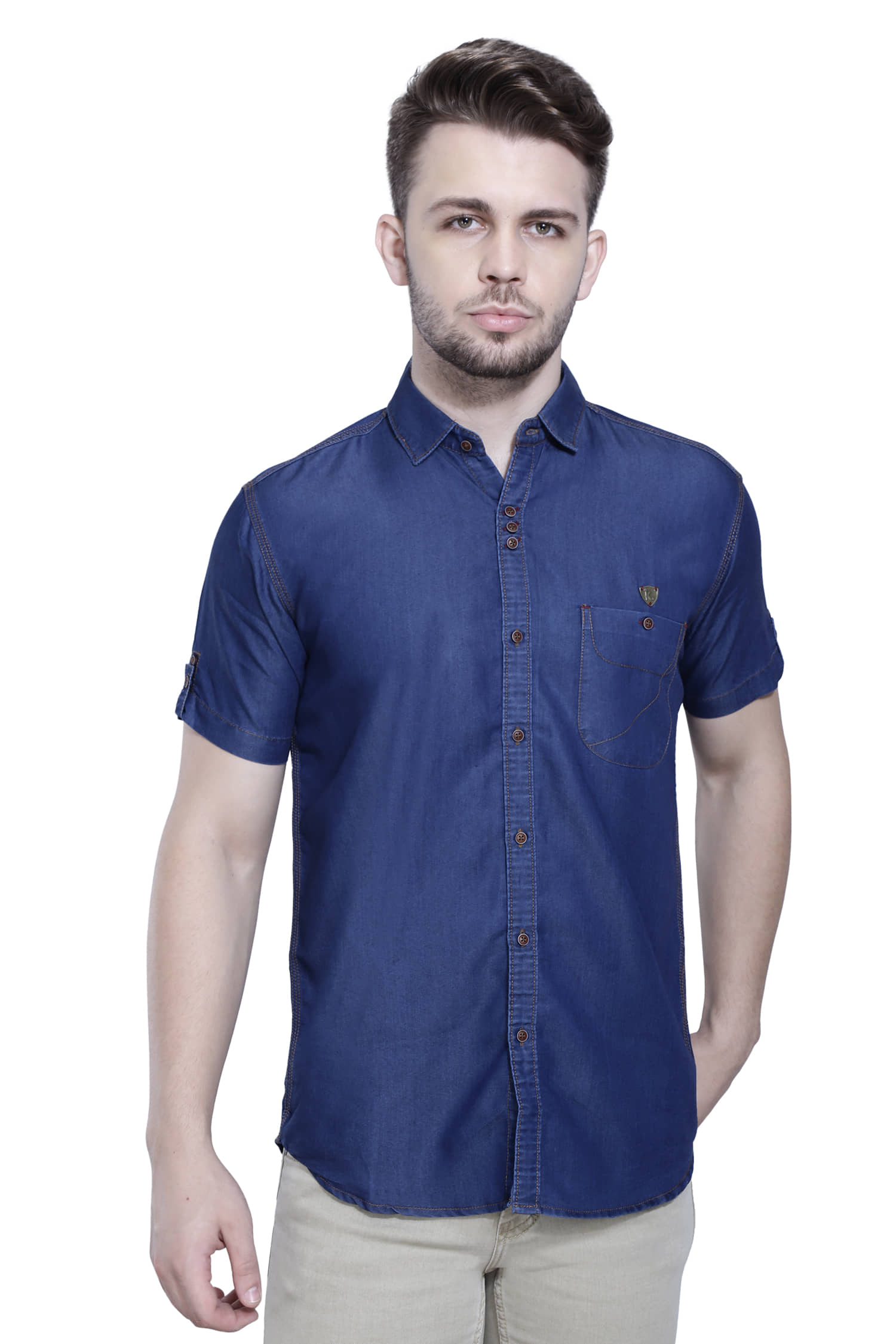 Kuons Avenue Denim Regular Fit Solids Half Sleeves Men's Casual Shirt - Blue ( Pack of 1 )