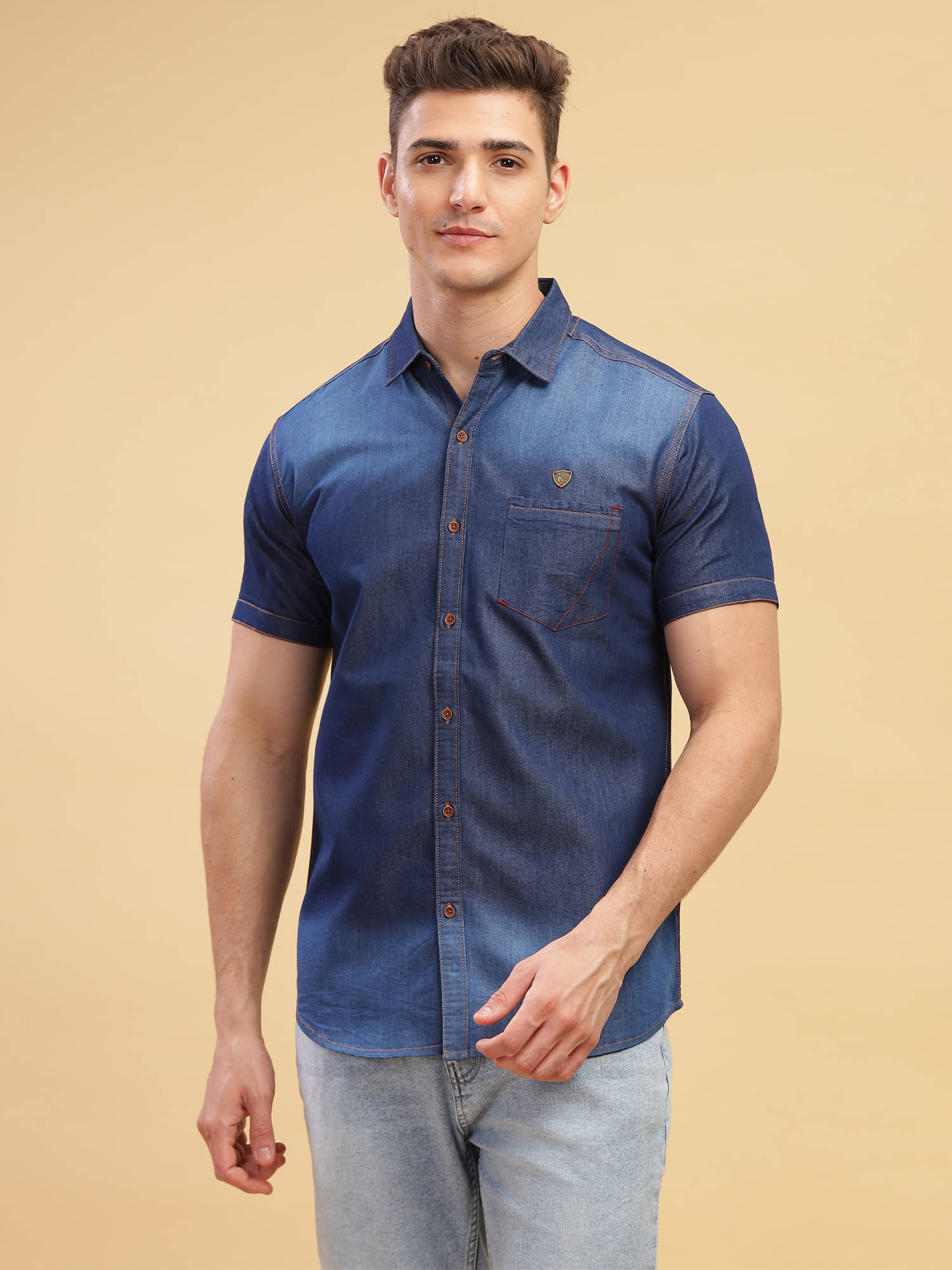     			Kuons Avenue Denim Regular Fit Solids Half Sleeves Men's Casual Shirt - Blue ( Pack of 1 )